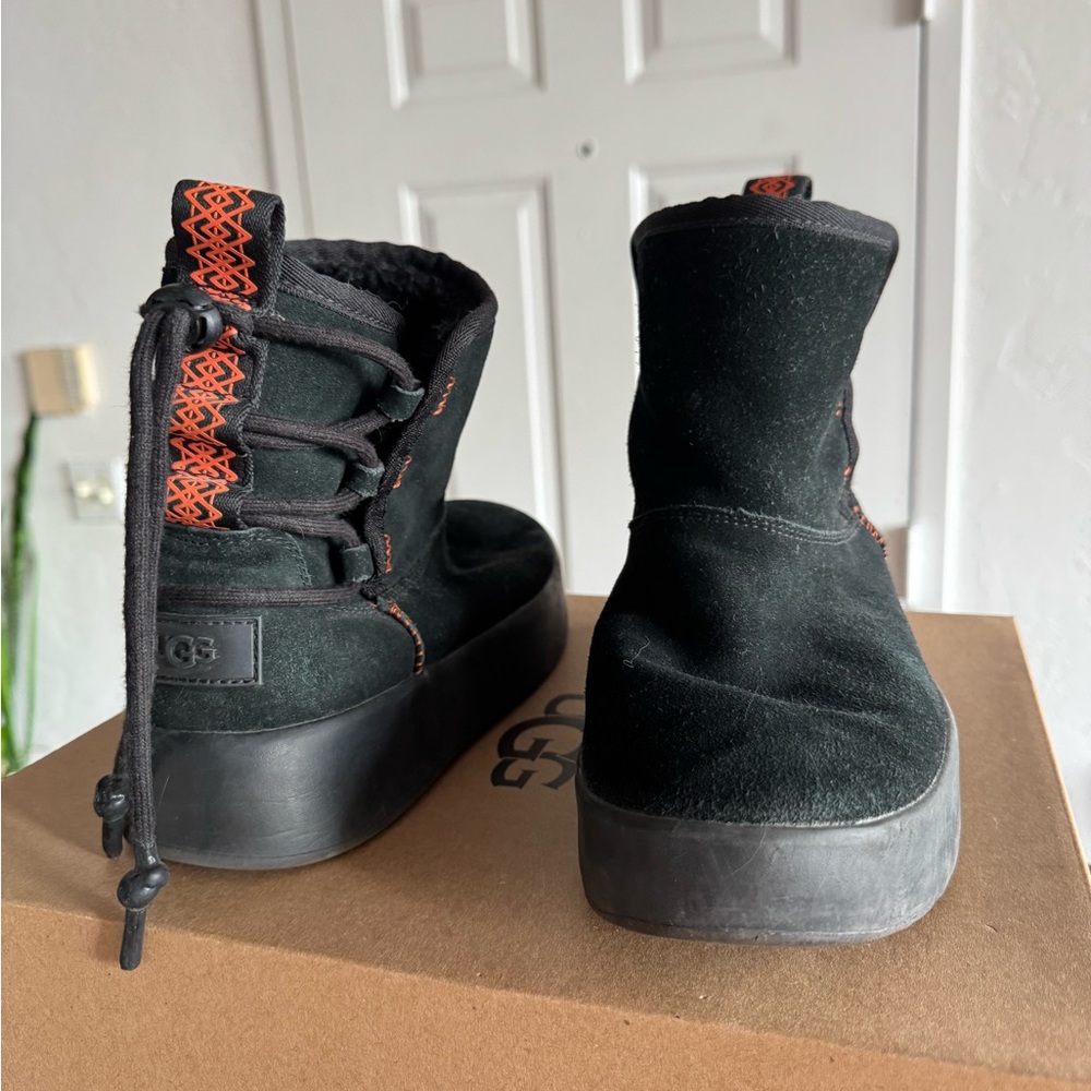 UGG Classic Boomer Black Winter Ankle Boots with Orange Accents - Picture 8 of 10